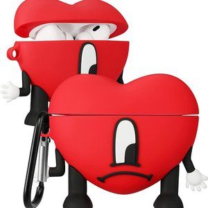 Bad Bunny Airpod Pro Compatible Case Heart, with Keychain, Soft Silicone